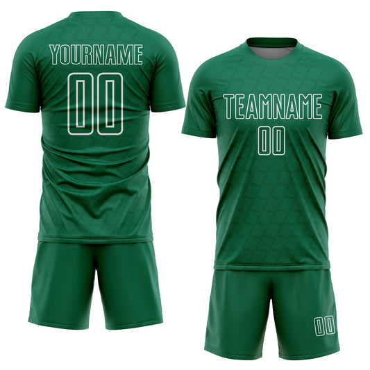 Custom Kelly Green White Geometric Shape Sublimation Soccer Uniform Jersey - Sky-Custom