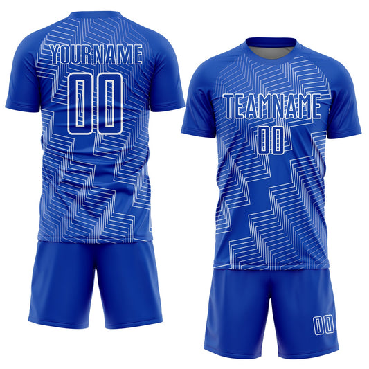Custom Thunder Blue White Zigzag Shape Sublimation Soccer Uniform Jersey - Sky-Custom