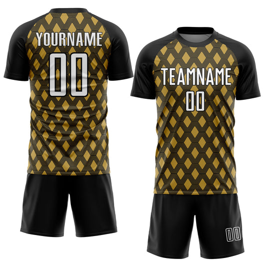 Custom Black White-Old Gold Geometric Shape Sublimation Soccer Uniform Jersey - Sky-Custom