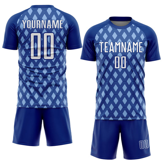 Custom Royal White-Light Blue Geometric Shape Sublimation Soccer Uniform Jersey - Sky-Custom