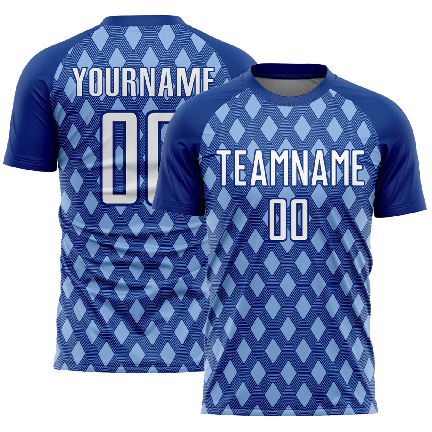 Custom Royal White-Light Blue Geometric Shape Sublimation Soccer Uniform Jersey - Sky-Custom