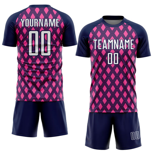 Custom Navy White-Pink Geometric Shape Sublimation Soccer Uniform Jersey - Sky-Custom