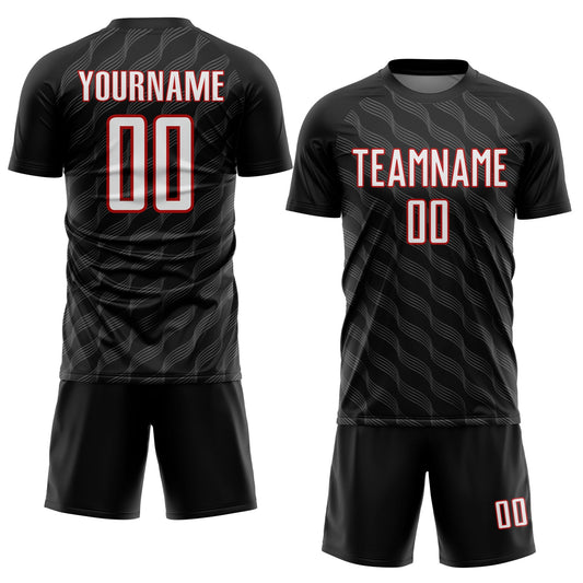 Custom Black White-Red Waves Shape Sublimation Soccer Uniform Jersey - Sky-Custom
