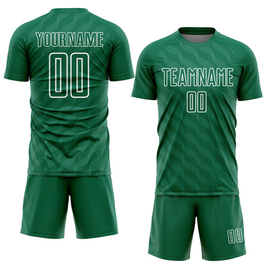 Custom Kelly Green White Waves Shape Sublimation Soccer Uniform Jersey - Sky-Custom