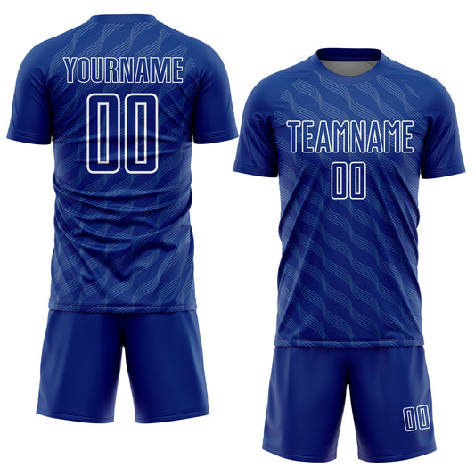 Custom Royal White Waves Shape Sublimation Soccer Uniform Jersey - Sky-Custom