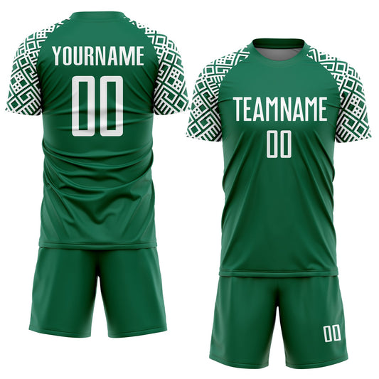 Custom Kelly Green White Geometric Shape Sublimation Soccer Uniform Jersey - Sky-Custom