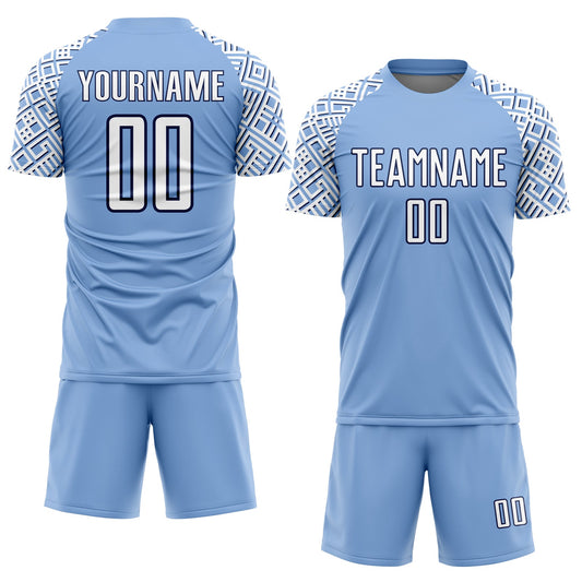Custom Light Blue White-Navy Geometric Shape Sublimation Soccer Uniform Jersey - Sky-Custom