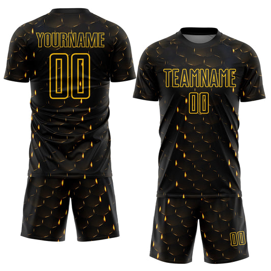 Custom Black Yellow Geometric Shape Sublimation Soccer Uniform Jersey - Sky-Custom