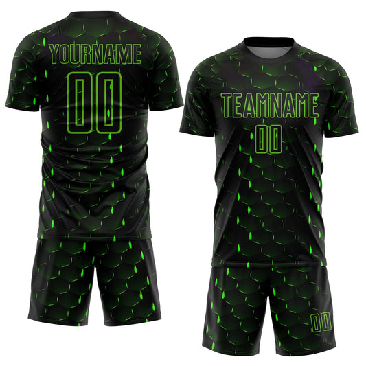 Custom Black Aurora Green Geometric Shape Sublimation Soccer Uniform Jersey - Sky-Custom