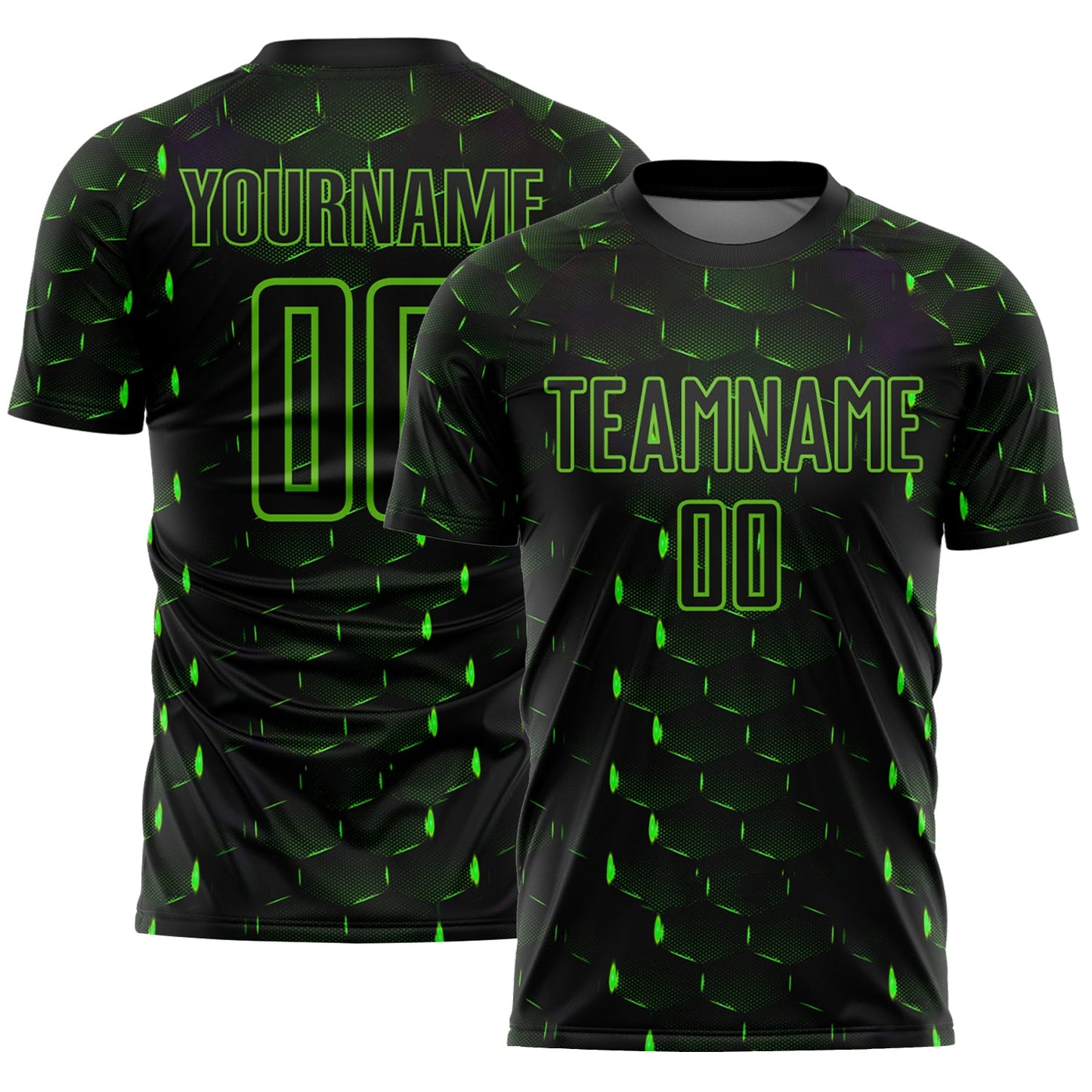 Custom Black Aurora Green Geometric Shape Sublimation Soccer Uniform Jersey - Sky-Custom