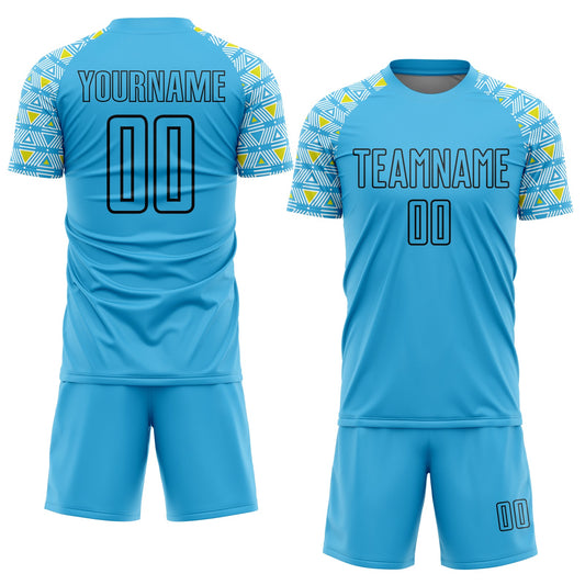 Custom Sky Blue Black Geometric Shape Sublimation Soccer Uniform Jersey - Sky-Custom