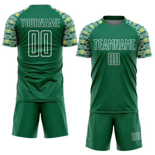 Custom Kelly Green White Geometric Shape Sublimation Soccer Uniform Jersey - Sky-Custom
