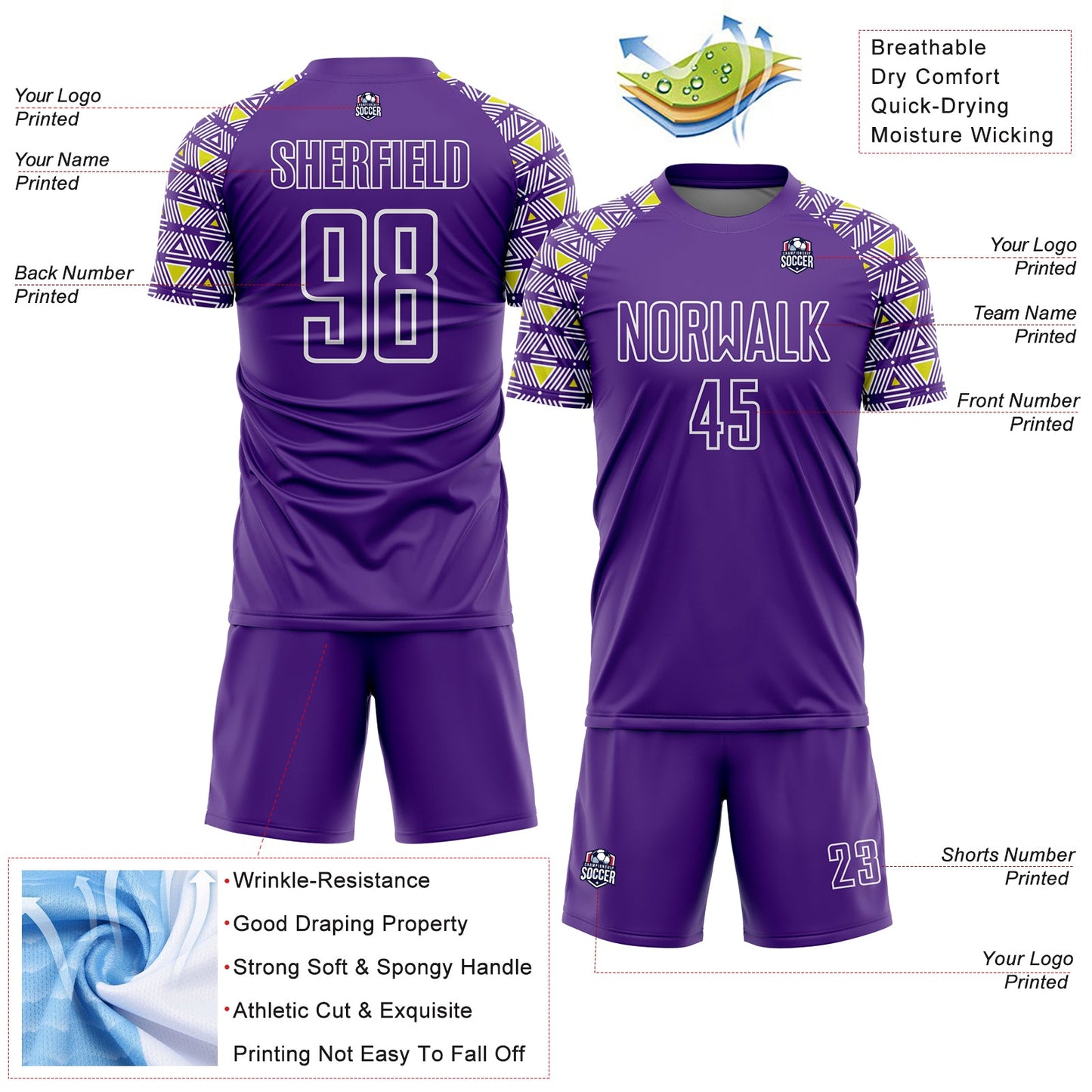 Custom Purple White Geometric Shape Sublimation Soccer Uniform Jersey - Sky-Custom