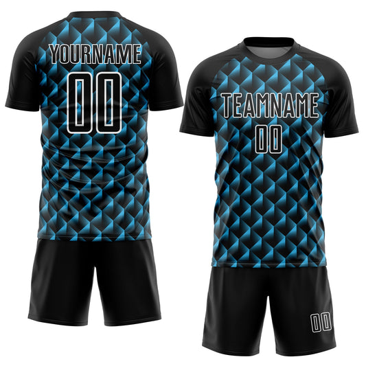 Custom Black Sky Blue-White Geometric Shape Sublimation Soccer Uniform Jersey - Sky-Custom