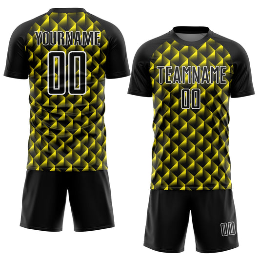 Custom Black Light Yellow-White Geometric Shape Sublimation Soccer Uniform Jersey - Sky-Custom