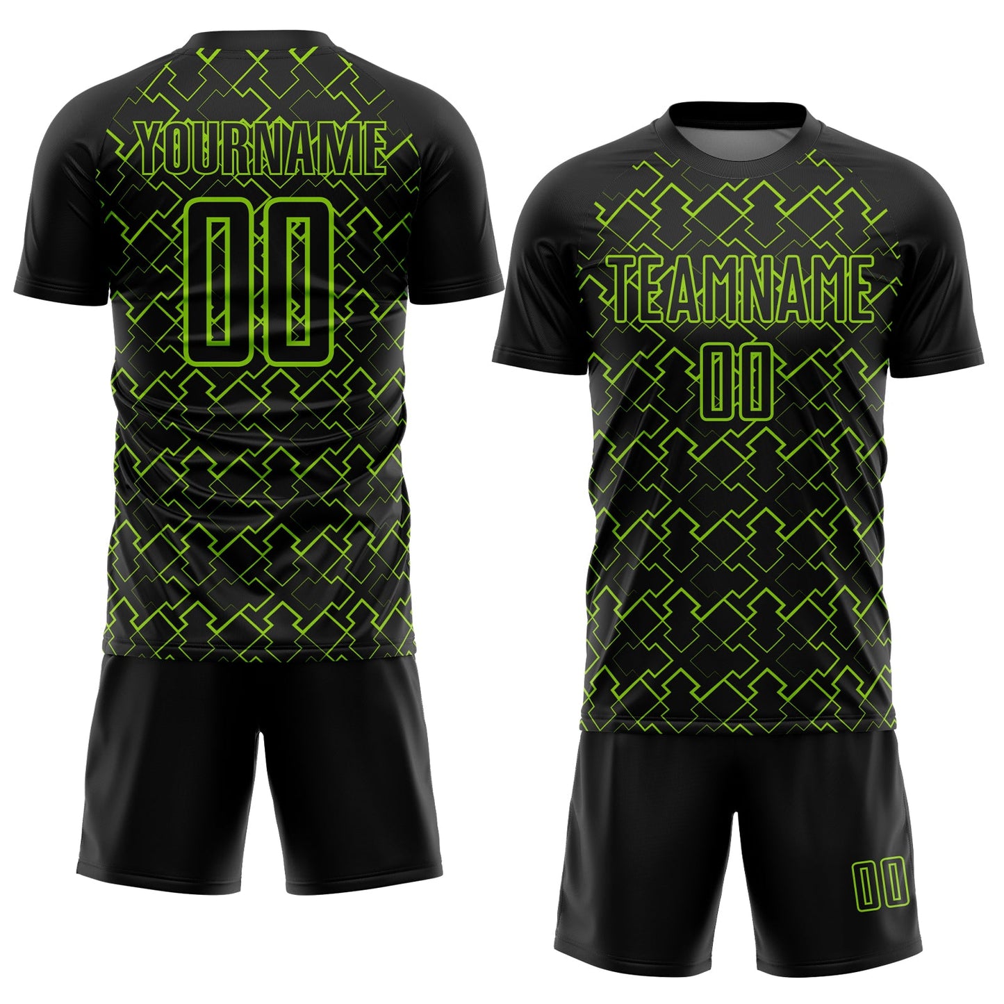 Custom Black Neon Green Geometric Shape Sublimation Soccer Uniform Jersey - Sky-Custom