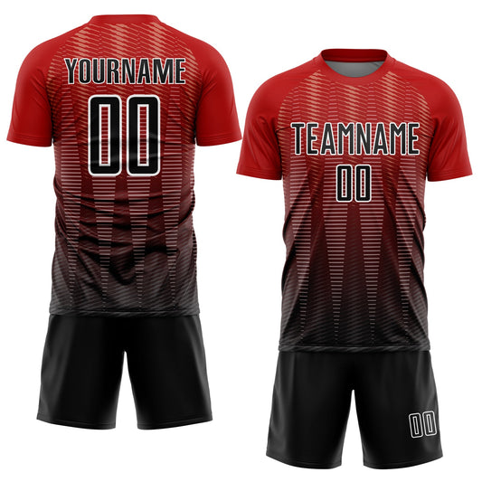 Custom Red Black-White Gradient Line Sublimation Soccer Uniform Jersey - Sky-Custom