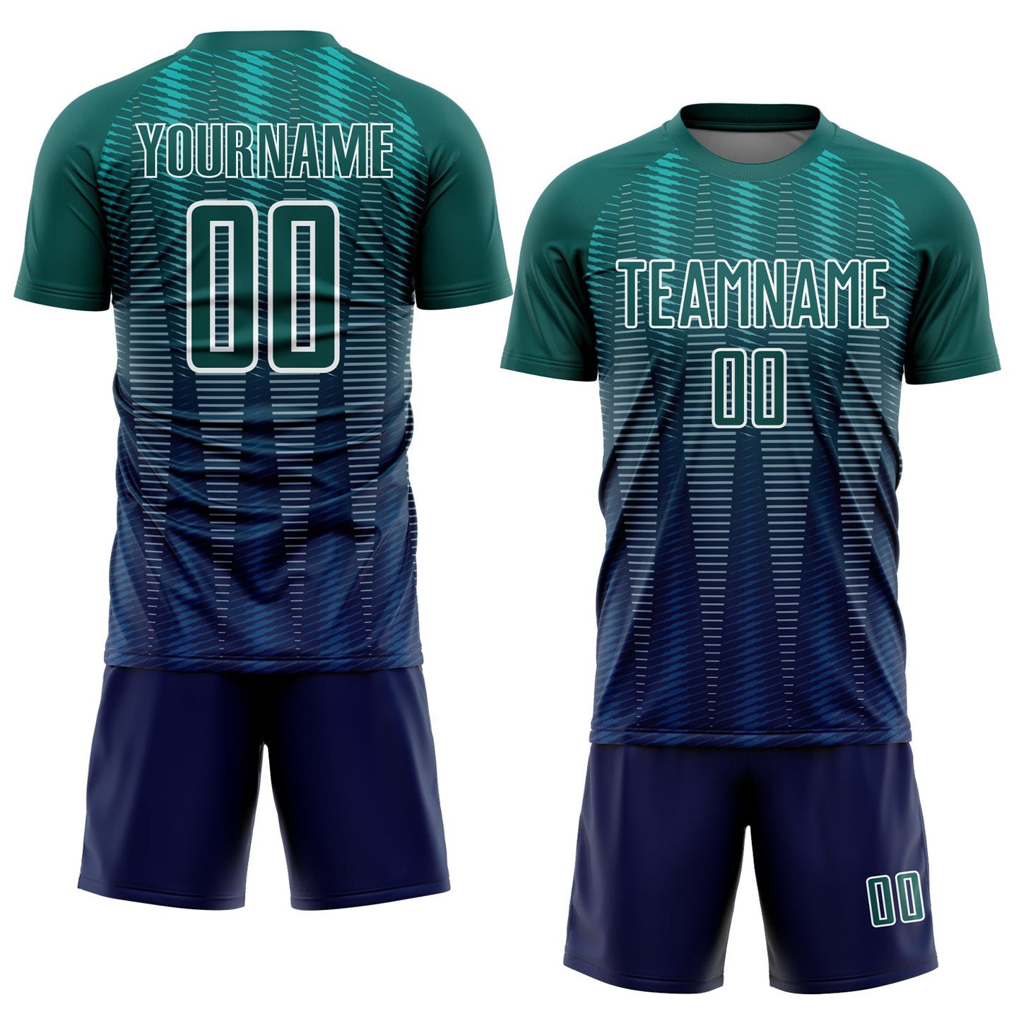 Custom Neon Green Navy-White Gradient Line Sublimation Soccer Uniform Jersey - Sky-Custom