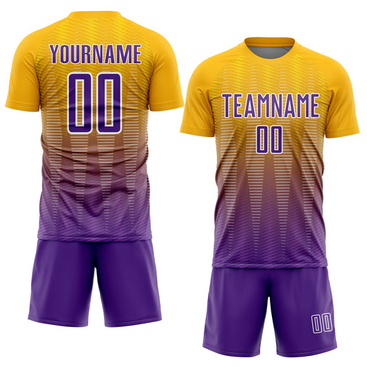 Custom Gold Purple-White Gradient Line Sublimation Soccer Uniform Jersey - Sky-Custom