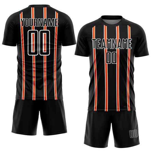 Custom Black Orange-White Stripe Line Sublimation Soccer Uniform Jersey - Sky-Custom
