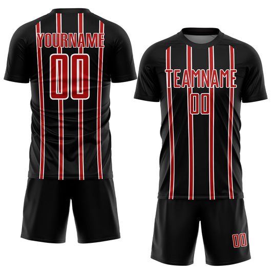 Custom Black Red-White Stripe Line Sublimation Soccer Uniform Jersey - Sky-Custom