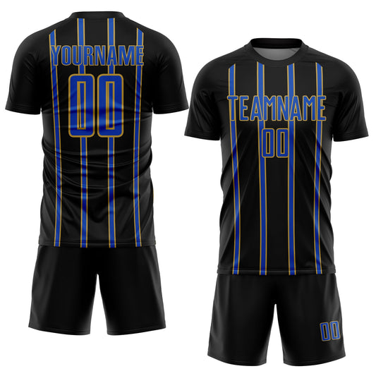 Custom Black Thunder Blue-Old Gold Stripe Line Sublimation Soccer Uniform Jersey - Sky-Custom
