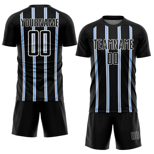 Custom Black Light Blue-White Stripe Line Sublimation Soccer Uniform Jersey - Sky-Custom