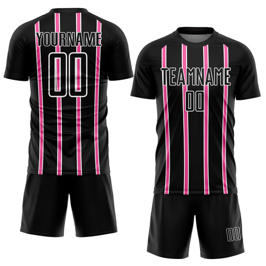 Custom Black Pink-White Stripe Line Sublimation Soccer Uniform Jersey - Sky-Custom