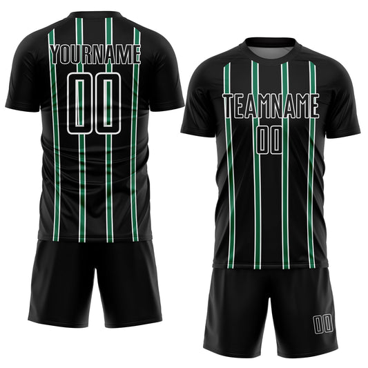 Custom Black Kelly Green-White Stripe Line Sublimation Soccer Uniform Jersey - Sky-Custom