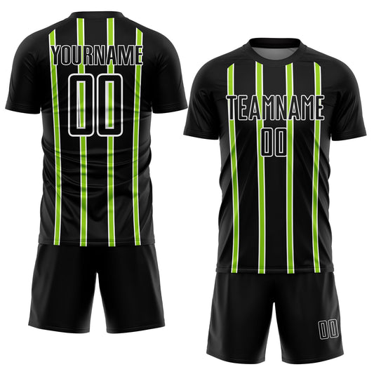Custom Black Neon Green-White Stripe Line Sublimation Soccer Uniform Jersey - Sky-Custom