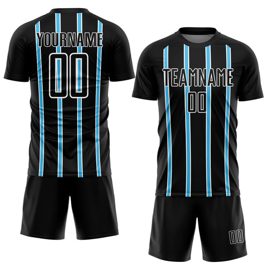 Custom Black Sky Blue-White Stripe Line Sublimation Soccer Uniform Jersey - Sky-Custom