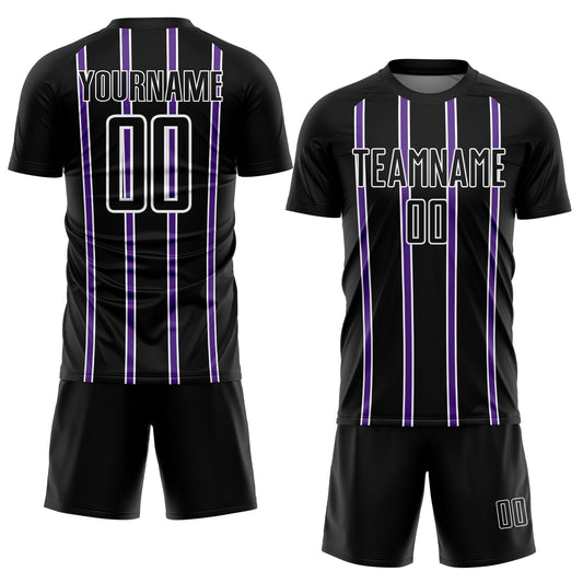 Custom Black Purple-White Stripe Line Sublimation Soccer Uniform Jersey - Sky-Custom