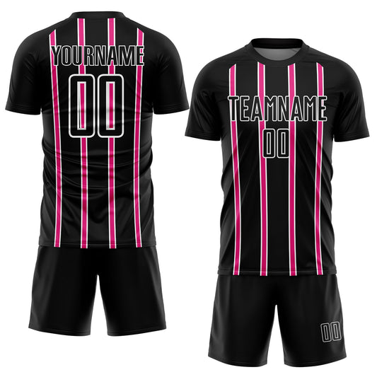 Custom Black Hot Pink-White Stripe Line Sublimation Soccer Uniform Jersey - Sky-Custom