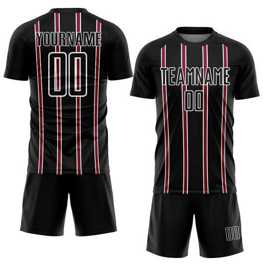 Custom Black Maroon-White Stripe Line Sublimation Soccer Uniform Jersey - Sky-Custom