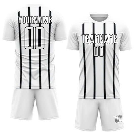 Custom White Black-Gray Stripe Line Sublimation Soccer Uniform Jersey - Sky-Custom