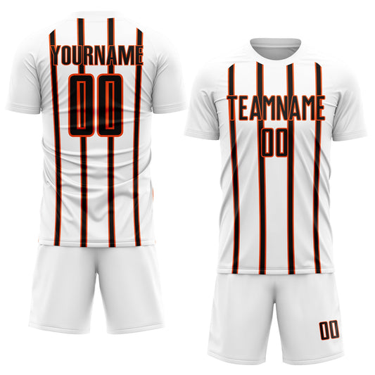 Custom White Black-Orange Stripe Line Sublimation Soccer Uniform Jersey - Sky-Custom
