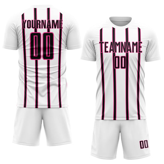 Custom White Black-Pink Stripe Line Sublimation Soccer Uniform Jersey - Sky-Custom