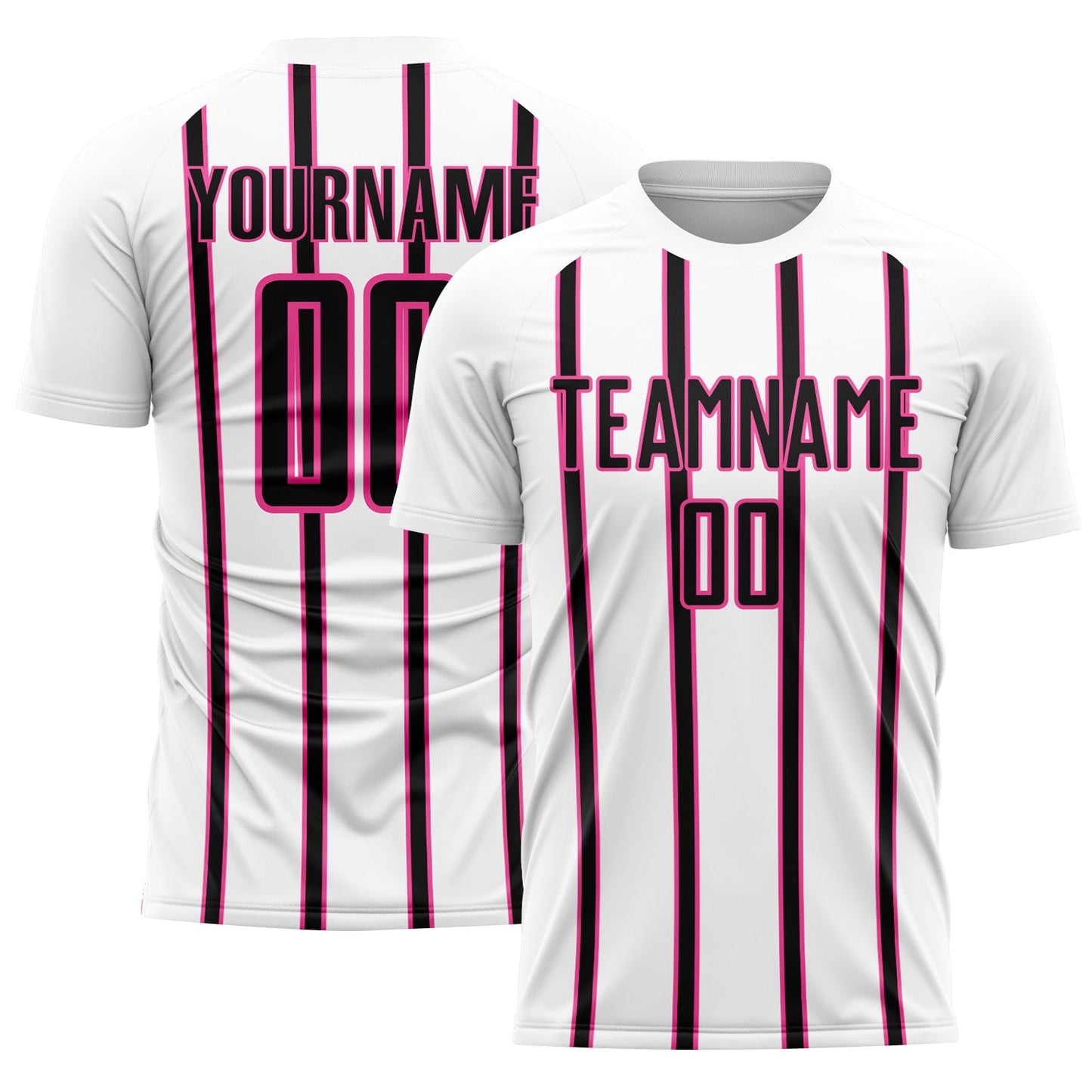 Custom White Black-Pink Stripe Line Sublimation Soccer Uniform Jersey - Sky-Custom