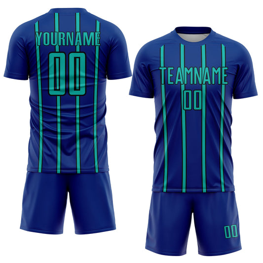 Custom Royal Aqua-Black Stripe Line Sublimation Soccer Uniform Jersey - Sky-Custom