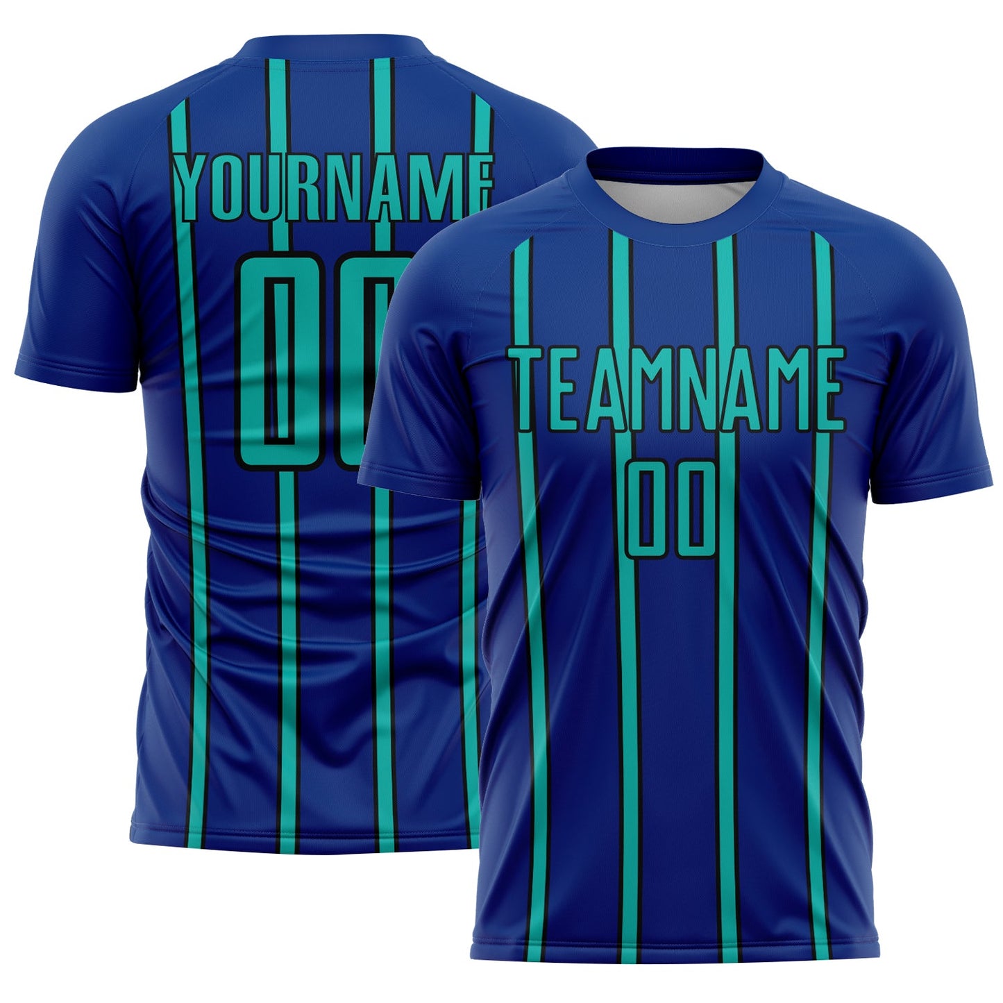 Custom Royal Aqua-Black Stripe Line Sublimation Soccer Uniform Jersey - Sky-Custom