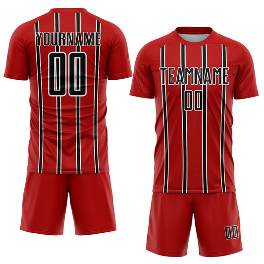 Custom Red Black-White Stripe Line Sublimation Soccer Uniform Jersey - Sky-Custom
