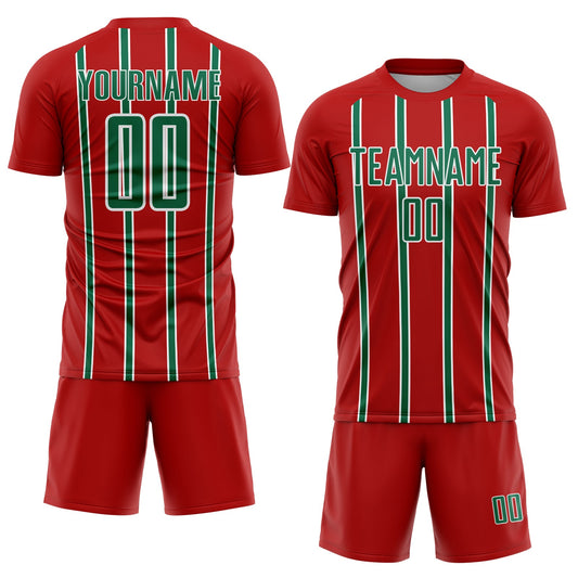 Custom Red Kelly Green-White Stripe Line Sublimation Soccer Uniform Jersey - Sky-Custom