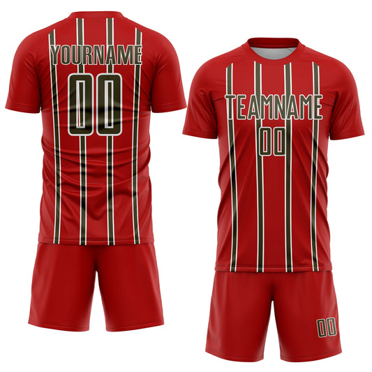 Custom Red Olive-White Stripe Line Sublimation Soccer Uniform Jersey - Sky-Custom