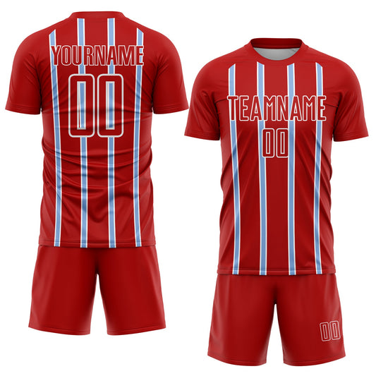 Custom Red Light Blue-White Stripe Line Sublimation Soccer Uniform Jersey - Sky-Custom