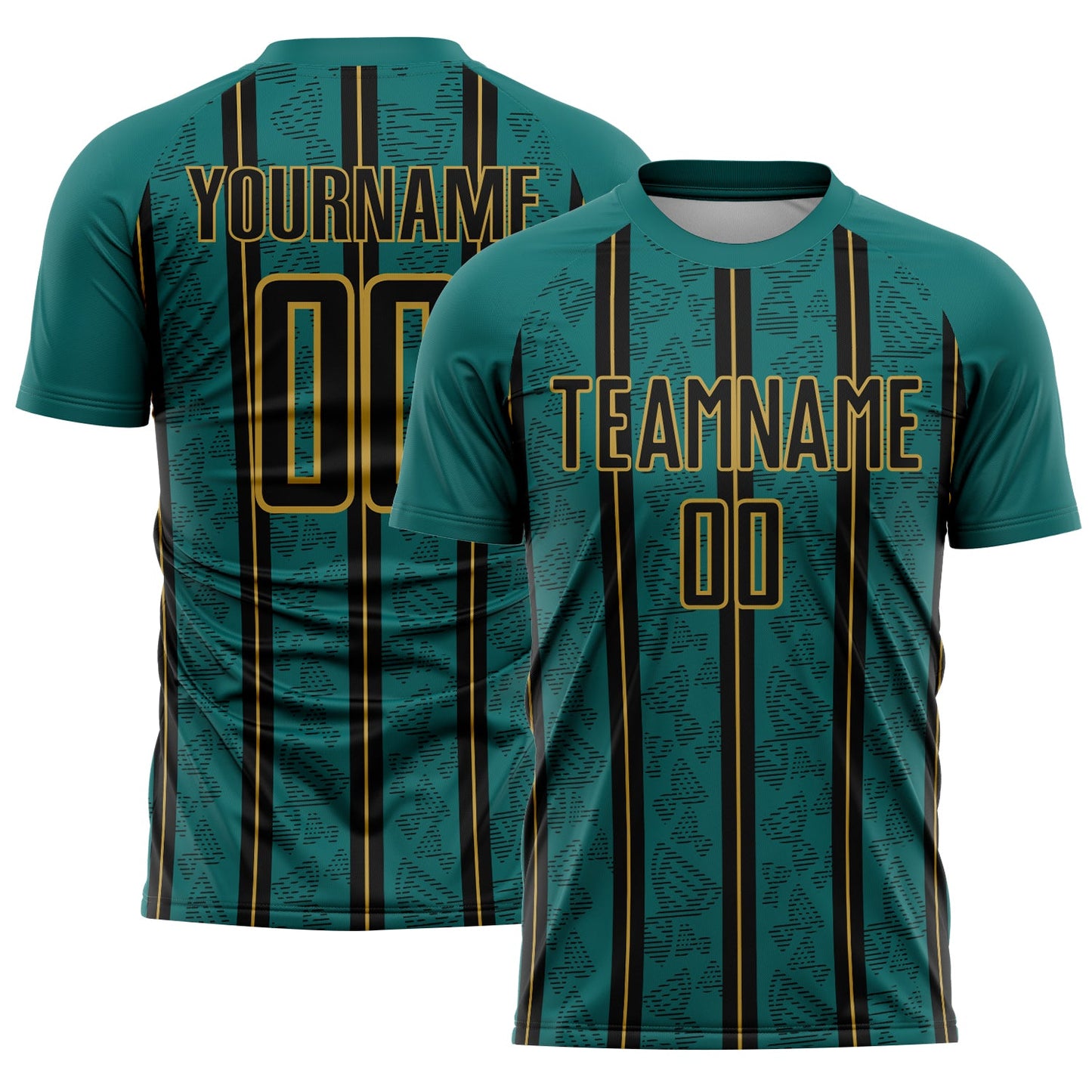 Custom Teal Black-Old Gold Stripe Line Sublimation Soccer Uniform Jersey - Sky-Custom
