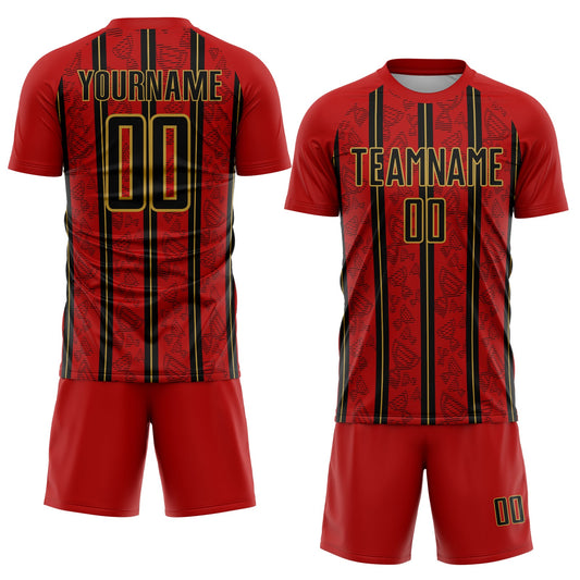 Custom Red Black-Old Gold Stripe Line Sublimation Soccer Uniform Jersey - Sky-Custom