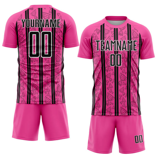 Custom Pink Black-White Stripe Line Sublimation Soccer Uniform Jersey - Sky-Custom