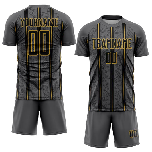 Custom Gray Black-Old Gold Stripe Line Sublimation Soccer Uniform Jersey - Sky-Custom