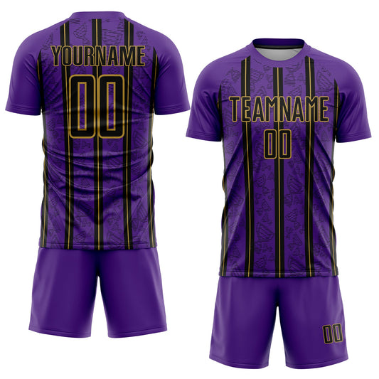 Custom Purple Black-Old Gold Stripe Line Sublimation Soccer Uniform Jersey - Sky-Custom