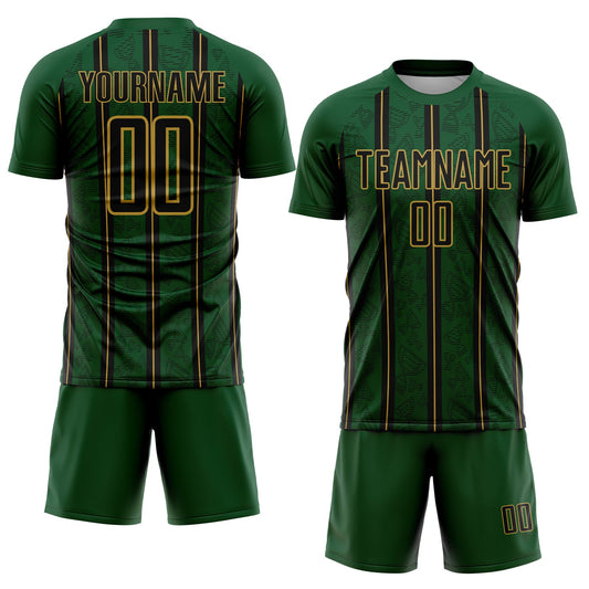 Custom Green Black-Old Gold Stripe Line Sublimation Soccer Uniform Jersey - Sky-Custom